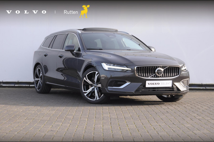 Volvo V60 T6 350PK Automaat Plug-in hybrid AWD Ultra Bright DEMO Roy Long range / Head-up display / Harman Kardon audio / Panoramadak / BLIS / Elektrisch bedienbare voorstoelen / Memory seats / Verwarmbare stoelen / Keyless entry /