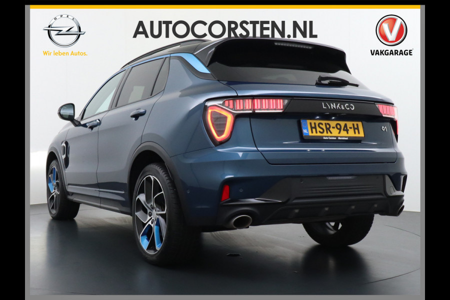 Lynk & Co 01 1.5 PHEV AUT-7 261pk 4wd Pano-Schuif-K-dak 20" 360°Camera Apple Carplay Android Auto Adaptive-Cr NaviPdc-a+v Ecc Keyless Led M-B Elek.Memory.Stoel File assistent Dodehoek detector Elektrisch bedienbare achterklep Rijstrooksensor Wifi Verkeersbord detectie 425Nm koppel 3,6kw laadvermogen A-label Euro 6 Hybride Benzine / Elektrisch rijden tot ca 69km