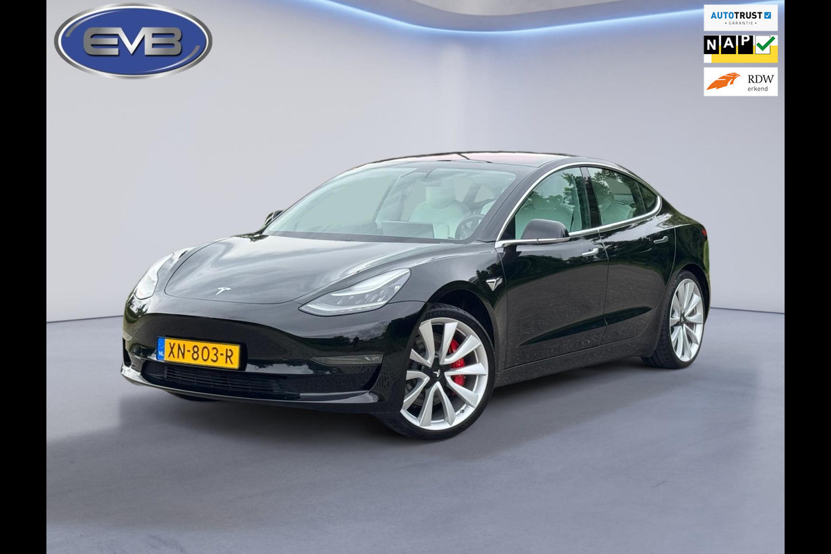 Tesla Model 3 Performance 462 pk AWD 75 kWh, panoramadak, leder, 20 inch, Nederlandse auto met nationale auto pas Tesla Model 3 Performance 462 pk AWD 75 kWh, panoramadak, leder, 20 inch, Nederlandse auto met nationale auto pas