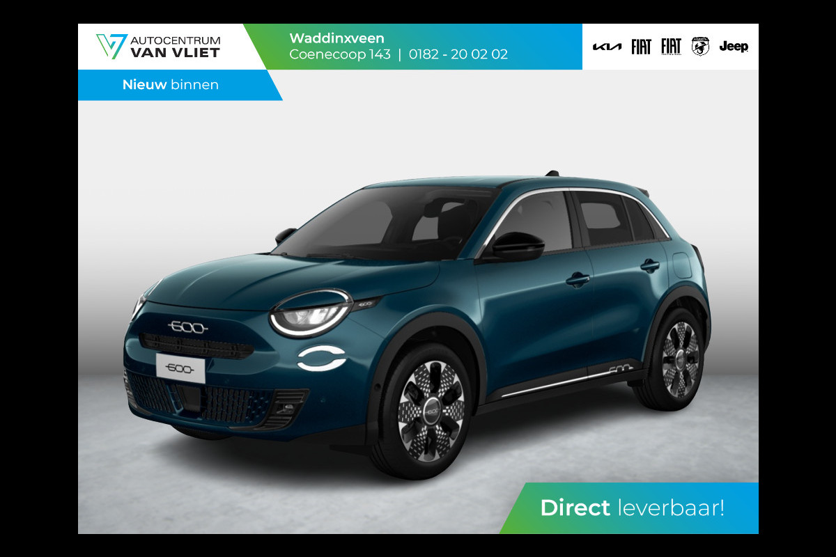 Fiat 600 1.2 Hybrid 145pk La Prima | Clima | Adapt. Cruise | Camera | BSM | 18" | Stoelverwarming | Apple Carplay | Elektr. A-Klep Fiat 600 1.2 Hybrid 145pk La Prima | Clima | Adapt. Cruise | Camera | BSM | 18" | Stoelverwarming | Apple Carplay | Elektr. A-Klep