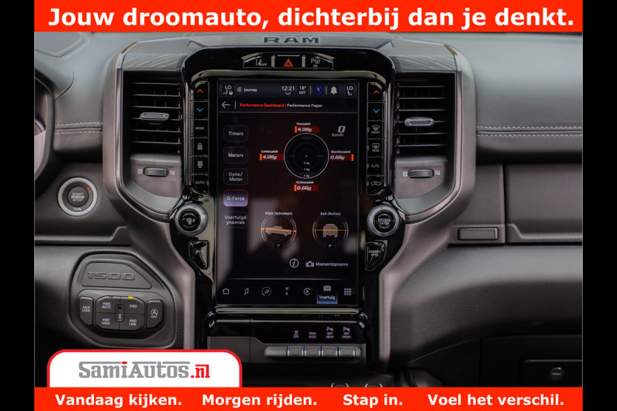 Dodge Ram 1500 GT EDITION | 5.7 HEMI V8 402PK | VIRTUAL COCKPIT | HEAD-UP | ADAPTIVE CRUISE | 360 CAMERA | TRX PACK | VOLLE UITVOERING Comfortabele Dubbele Cabine met Royale 5 Zitplaatsen | BPM vrij | Nu Leverbaar uit Voorraad | Voorraad Nr 2435