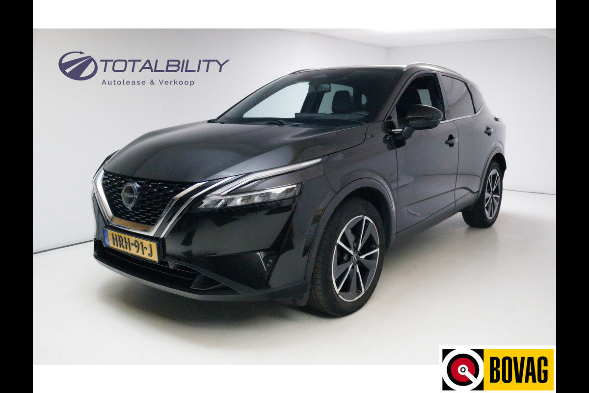 Nissan QASHQAI 1.3 MHEV Tekna Design Pack 141 PK | Pano | 360 Camera | Elec. klep | Adap. cruise | Headup display | Draadloze lader, automatisch inparkeren, dode hoek detectie, zwarte hemel