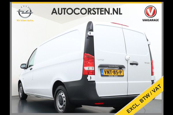 Mercedes-Benz Vito 116CDI 164PK Lang Navi PDC-v+a Camera ParkAssist Trekhaak Airco-CruiseC. Regen-Lichtsensor Bluetooth Schuifdeur Betonplex vloer Wandbetimmering + LedVerlichte-laadruim Dimlicht-Assist Tempmatik Warmtewerend-Glas Elektr-Spiegels+Verwarmd  2.000kg Trekvermogen 1e Eigenaar Nwe Model BlueTec gen 3  EURO 6 CI
