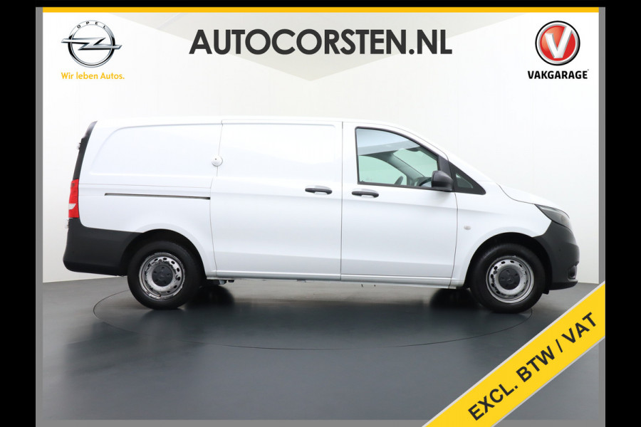 Mercedes-Benz Vito 116CDI 164PK Lang Navi PDC-v+a Camera ParkAssist Trekhaak Airco-CruiseC. Regen-Lichtsensor Bluetooth Schuifdeur Betonplex vloer Wandbetimmering + LedVerlichte-laadruim Dimlicht-Assist Tempmatik Warmtewerend-Glas Elektr-Spiegels+Verwarmd  2.000kg Trekvermogen 1e Eigenaar Nwe Model BlueTec gen 3  EURO 6 CI