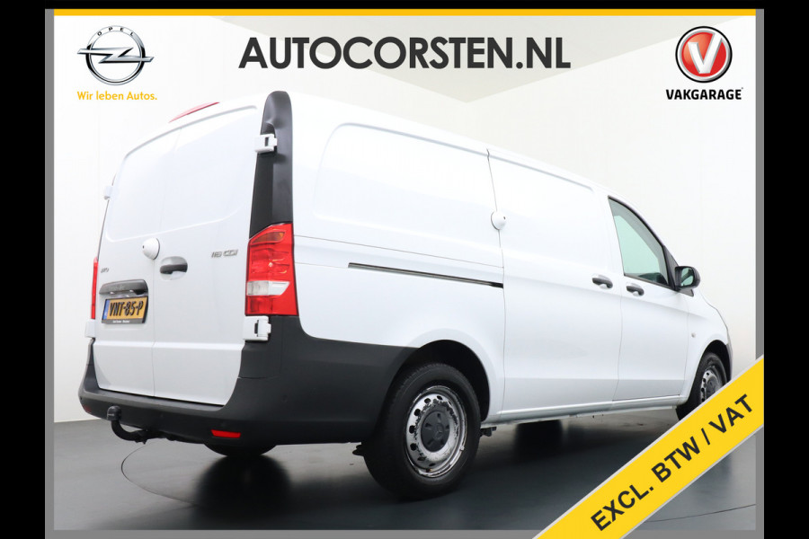 Mercedes-Benz Vito 116CDI 164PK Lang Navi PDC-v+a Camera ParkAssist Trekhaak Airco-CruiseC. Regen-Lichtsensor Bluetooth Schuifdeur Betonplex vloer Wandbetimmering + LedVerlichte-laadruim Dimlicht-Assist Tempmatik Warmtewerend-Glas Elektr-Spiegels+Verwarmd  2.000kg Trekvermogen 1e Eigenaar Nwe Model BlueTec gen 3  EURO 6 CI