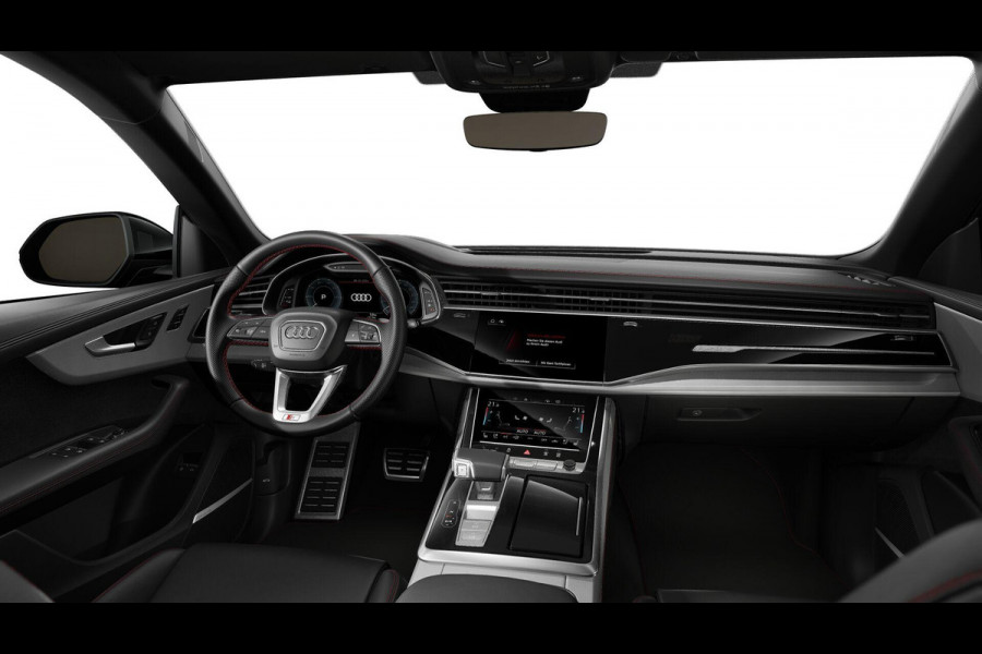 Audi Q8 55 TFSI e quattro Pro Line S 394pk | Rood stiksel / Gordels | Panoramadak | B&O | Vierwielbesturing | Ass.Plus.Remote | Sportstoel Plus | 23'' inch Zwart | Head-up Display |