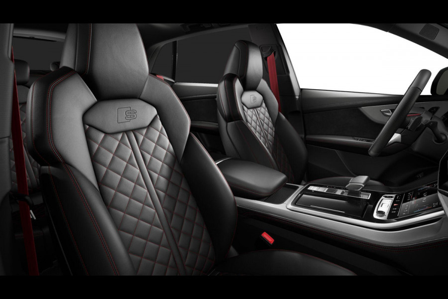 Audi Q8 55 TFSI e quattro Pro Line S 394pk | Rood stiksel / Gordels | Panoramadak | B&O | Vierwielbesturing | Ass.Plus.Remote | Sportstoel Plus | 23'' inch Zwart | Head-up Display |