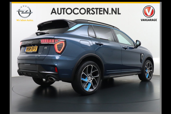 Lynk & Co 01 1.5 PHEV AUT-7 261pk Pano-Schuif-K-dak 20" 360°Camera Apple Carplay Android Auto Adaptive-Cr NaviPdc-a+v Ecc Keyless Led M-BuxPl Elek.Memory.Stoel File assistent Dodehoek detector Elektrisch bedienbare achterklep Rijstrooksensor Wifi Verkeersbord detectie 425Nm koppel 3,7kw laadvermogen A-label Euro 6 Hybride Benzine / Elektrisch rijden tot ca 69km  1800kg trekvermogen