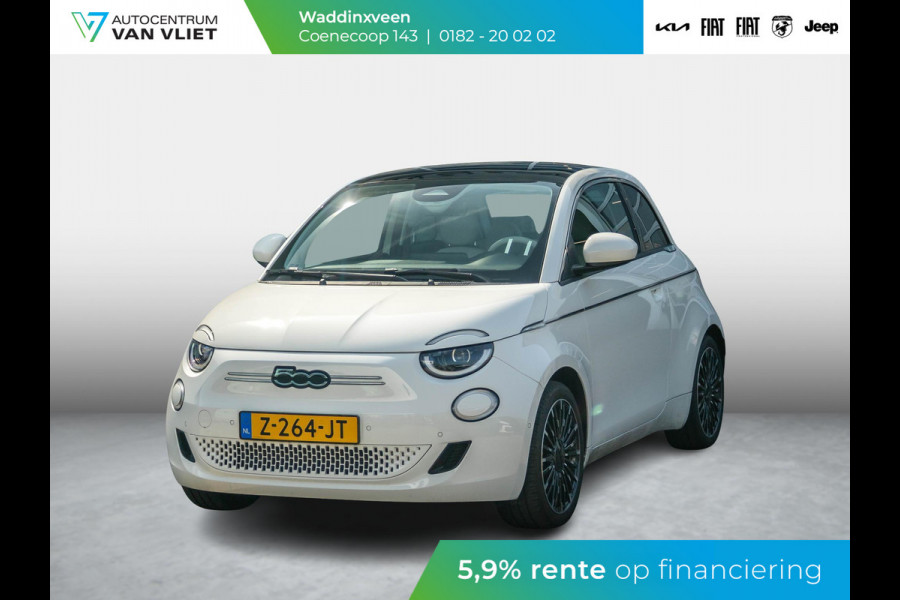 Fiat 500E La Prima 42 kWh | Clima | Cruise | Leder | 17" | Priv Glass | Winter Pack | JBL Sound | BSM | Apple Carplay