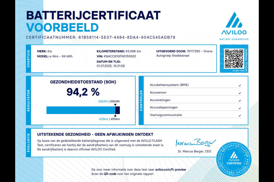 Kia e-Niro DynamicLine 64 kWh - SOH 94,2% - Adaptief Control - Climate Control - Navigatie - Apple/Android Carplay - Fabrieksgarantie Tot 2029