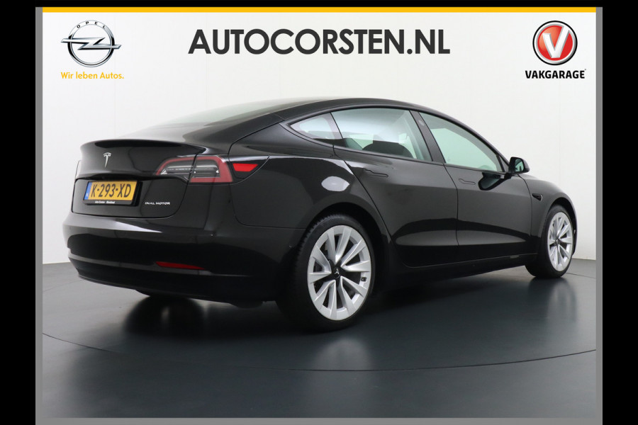 Tesla Model 3 Long Range 498 PK 82kwh 4,4sec 0-100 19" WarmtePomp Stuurverwarmd Elektr.A-klep FSD-Full Self Driving Computer-3 Premium Audio 4 Stoel en achterbank verwarming Electr.Stoelen+Memory+Easy-Entry WiFi Origineel Nederlandse auto Grootste accu Tot 16,5kwh thuis laden. Accu/Motor Garantie tot 25-03-2029 max 192.000km