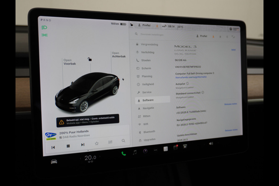 Tesla Model 3 Long Range 498 PK 82kwh 4,4sec 0-100 19" WarmtePomp Stuurverwarmd Elektr.A-klep FSD-Full Self Driving Computer-3 Premium Audio 4 Stoel en achterbank verwarming Electr.Stoelen+Memory+Easy-Entry WiFi Origineel Nederlandse auto Grootste accu Tot 16,5kwh thuis laden. Accu/Motor Garantie tot 25-03-2029 max 192.000km