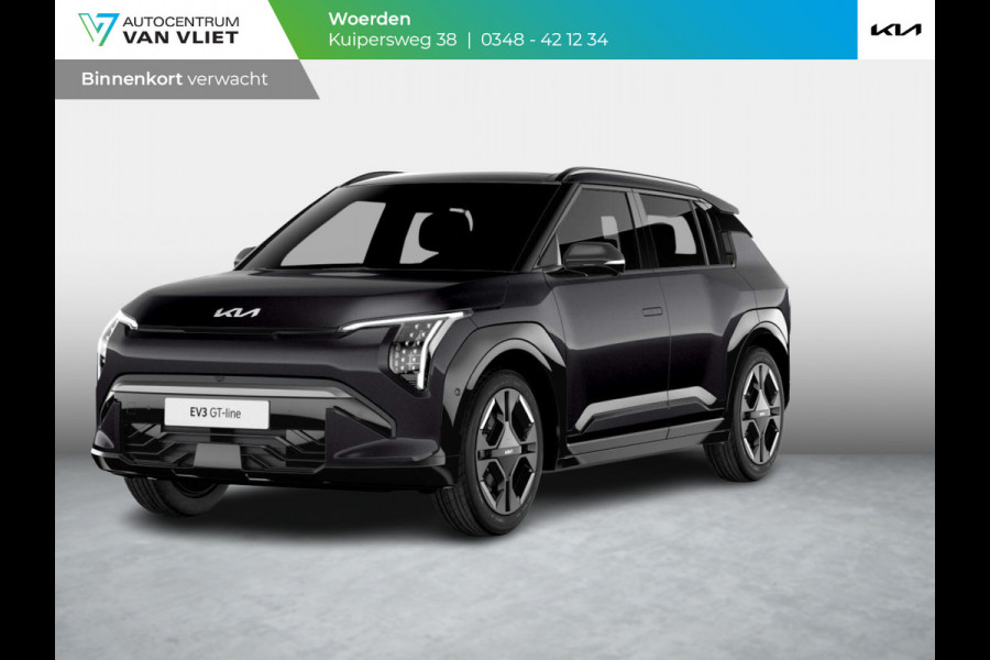 Kia EV3 GT-Line 81.4 kWh | Navi | 19" | Adapt. Cruise | Clima | Schuif/Kanteldak | Stoel&Stuurverw. | Priv Glass | BSM | Harman Kardon | LED | Private Lease € 614,- Actie !