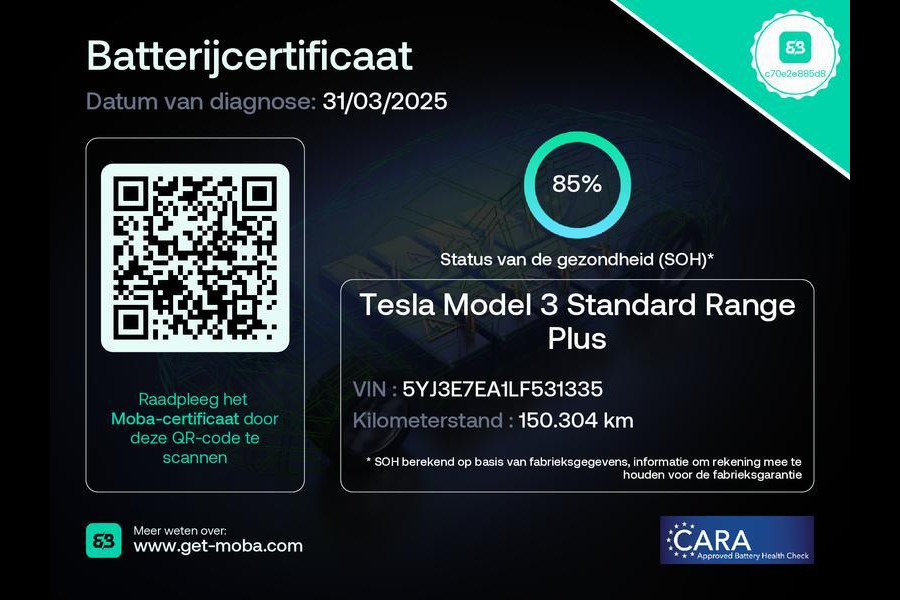 Tesla Model 3 Standard RWD Plus 60 kWh | ACCU 85% | 1e eigenaar | Navigatie | Panoramadak | Camera | Leder |