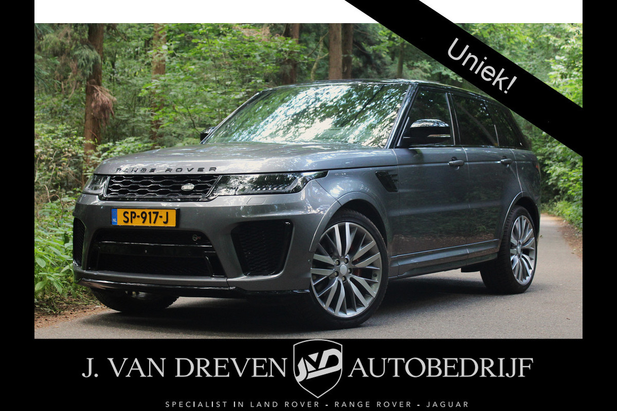 Land Rover Range Rover Sport 5.0 V8 SC SVR 576 PK ! Facelift ! Carbon ! Pano, Cruis, Airco, Stoelverw voor + achter! Land Rover Range Rover Sport 5.0 V8 SC SVR 576 PK ! Facelift ! Carbon ! Pano, Cruis, Airco, Stoelverw voor + achter!