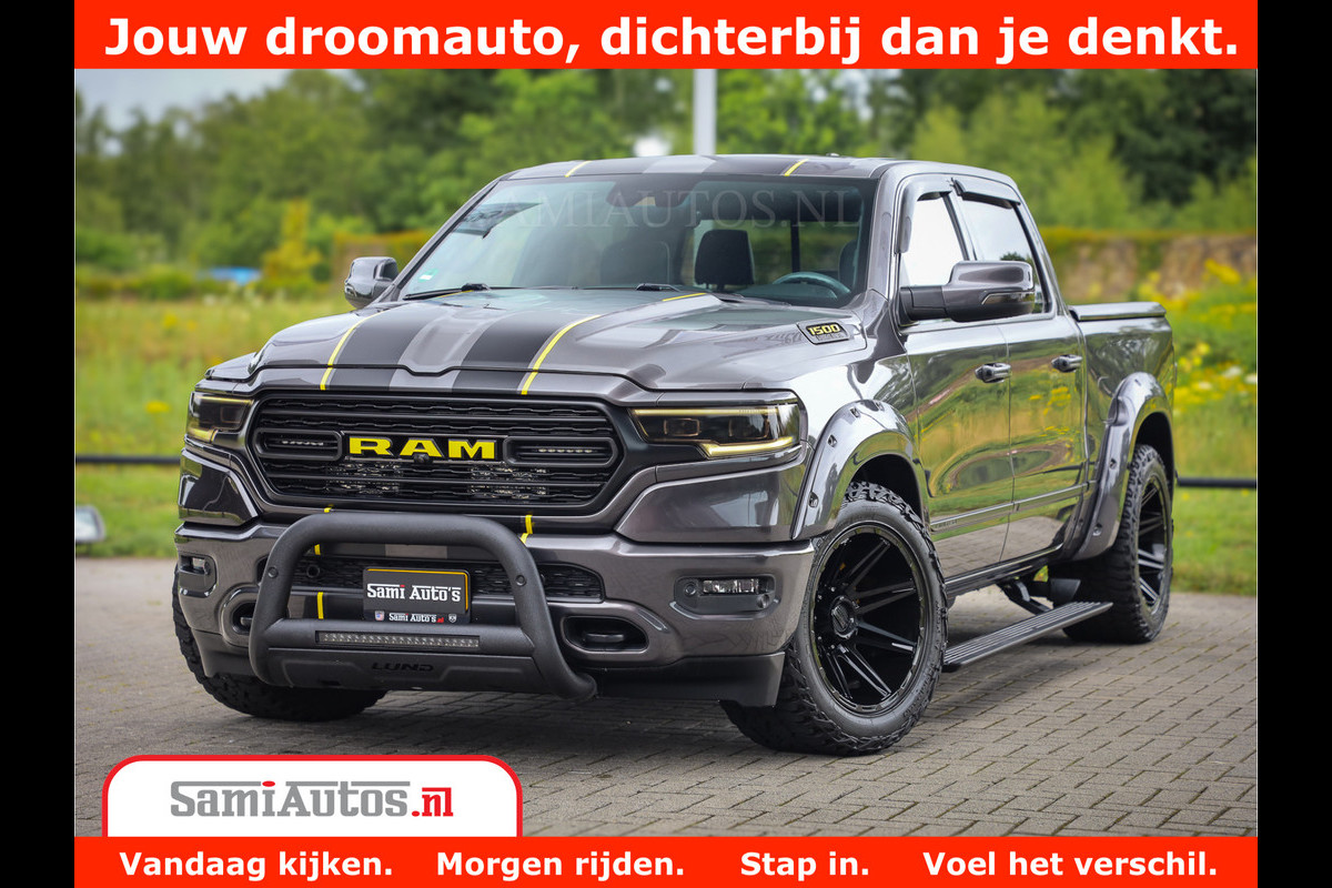 Dodge Ram 1500 LIMITED CUSTOM | FULL OPTION | LUCHT REMSYSTEEM | LUCHT VERING | 360 CAM | 200L LPG | PANORAMA | 4X4 V8 5.7 | 3500KG | MEMORY | WIDE BODYKIT | AMBILIGHT | MICKEY THOMPSON BANDEN |