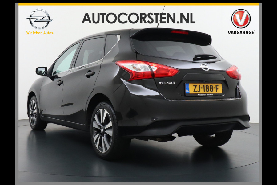 Nissan Pulsar T116PK Navi Ecc Camera N-Connecta Cruise control Lederen/stof bekleding Keyless DAB Led Regen-Lichtsensor 1.2 DIG-T N-Connecta Privacy Glas Lmv 17" Bluetooth Binnenspiegel automatisch dimmend 1.265KG Lage kosten in de wegenbelasting!