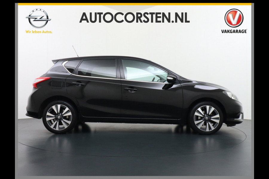 Nissan Pulsar T116PK Navi Ecc Camera N-Connecta Cruise control Lederen/stof bekleding Keyless DAB Led Regen-Lichtsensor 1.2 DIG-T N-Connecta Privacy Glas Lmv 17" Bluetooth Binnenspiegel automatisch dimmend 1.265KG Lage kosten in de wegenbelasting!
