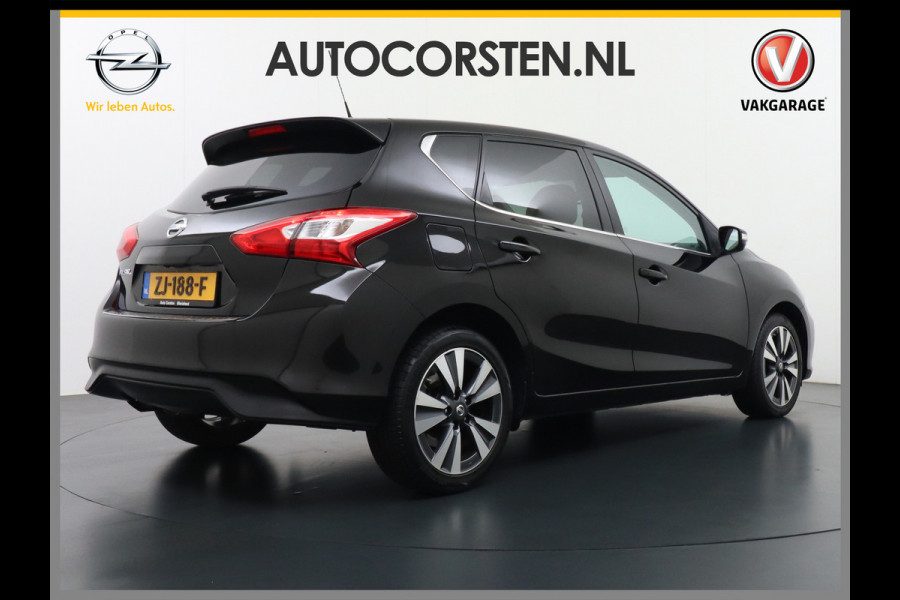 Nissan Pulsar T116PK Navi Ecc Camera N-Connecta Cruise control Lederen/stof bekleding Keyless DAB Led Regen-Lichtsensor 1.2 DIG-T N-Connecta Privacy Glas Lmv 17" Bluetooth Binnenspiegel automatisch dimmend 1.265KG Lage kosten in de wegenbelasting!