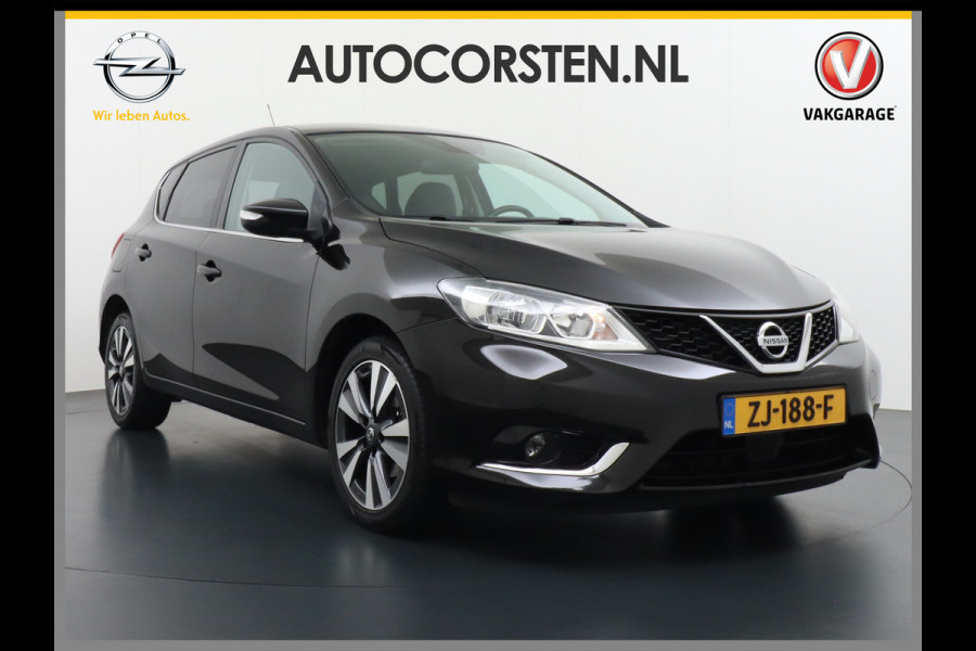 Nissan Pulsar T116PK Navi Ecc Camera N-Connecta Cruise control Lederen/stof bekleding Keyless DAB Led Regen-Lichtsensor 1.2 DIG-T N-Connecta Privacy Glas Lmv 17" Bluetooth Binnenspiegel automatisch dimmend 1.265KG Lage kosten in de wegenbelasting!