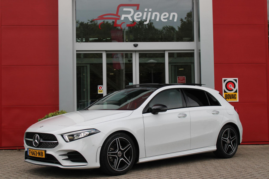 Mercedes-Benz A-Klasse 180 136PK AUTOMAAT AMG LINE | STERRENHEMEL! | PANORAMISCH SCHUIF/KANTEL DAK | SFEER VERLICHTING | NAVIGATIE | ACHTERUITRIJ CAMERA | PARKEERSENSOREN VOOR EN ACHTER | HIGH PERFORMANCE LED KOPLAMPEN | STOEL VERWARMING | KEYLESS - GO | SPIEGEL PAKKET | NIGHT PAKKET | LICHTMETALEN VELGEN 18" | EERSTE EIGENAAR! |