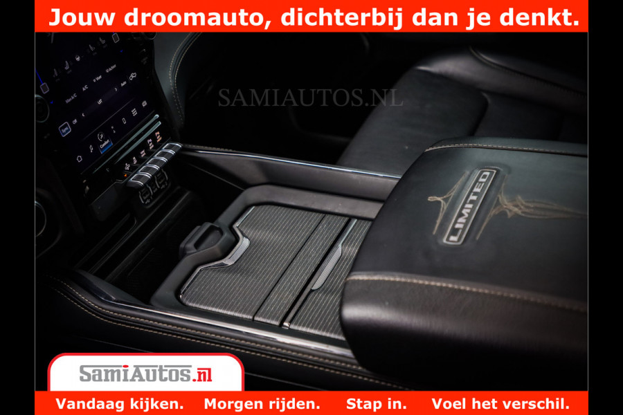 Dodge Ram 1500 LIMITED | 5.7 V8 HEMI | HUD | BOM VOL | LUCHTVERING | PANORAMA | ADAPTIVE CRUISE | 360 CAM | 3500KG | LEDER | DUBBELE CABINE | BPM VRIJ | LANE ASSIST | APPLE CARPLAY