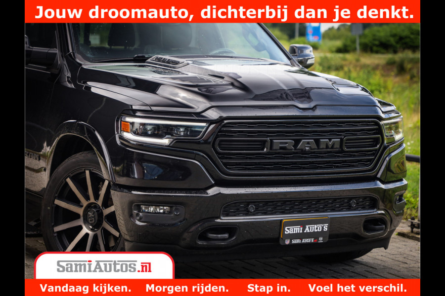 Dodge Ram 1500 Limited Night 5.7 V8 Hemi | Alle Opties | Black Edition | 4x4 Crew Cab | Comfortabele DC Dubbele Cabine met Royale 5 Zitplaatsen | KMC Wielen | Luchtvering | 360 Camera | Nappa Leer | Adaptieve Cruise |