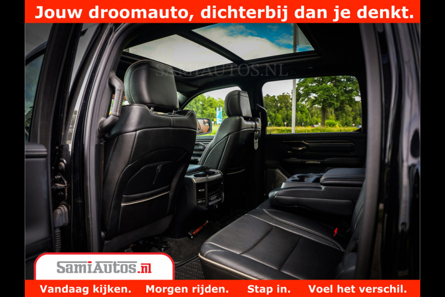 Dodge Ram 1500 Limited Night 5.7 V8 Hemi | Alle Opties | Black Edition | 4x4 Crew Cab | Comfortabele DC Dubbele Cabine met Royale 5 Zitplaatsen | KMC Wielen | Luchtvering | 360 Camera | Nappa Leer | Adaptieve Cruise |