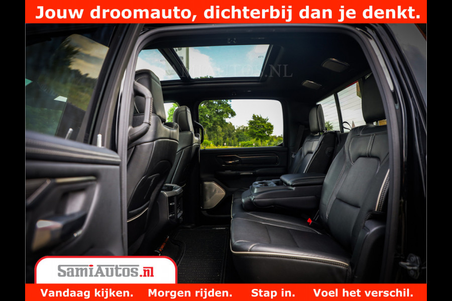 Dodge Ram 1500 Limited Night 5.7 V8 Hemi | Alle Opties | Black Edition | 4x4 Crew Cab | Comfortabele DC Dubbele Cabine met Royale 5 Zitplaatsen | KMC Wielen | Luchtvering | 360 Camera | Nappa Leer | Adaptieve Cruise |