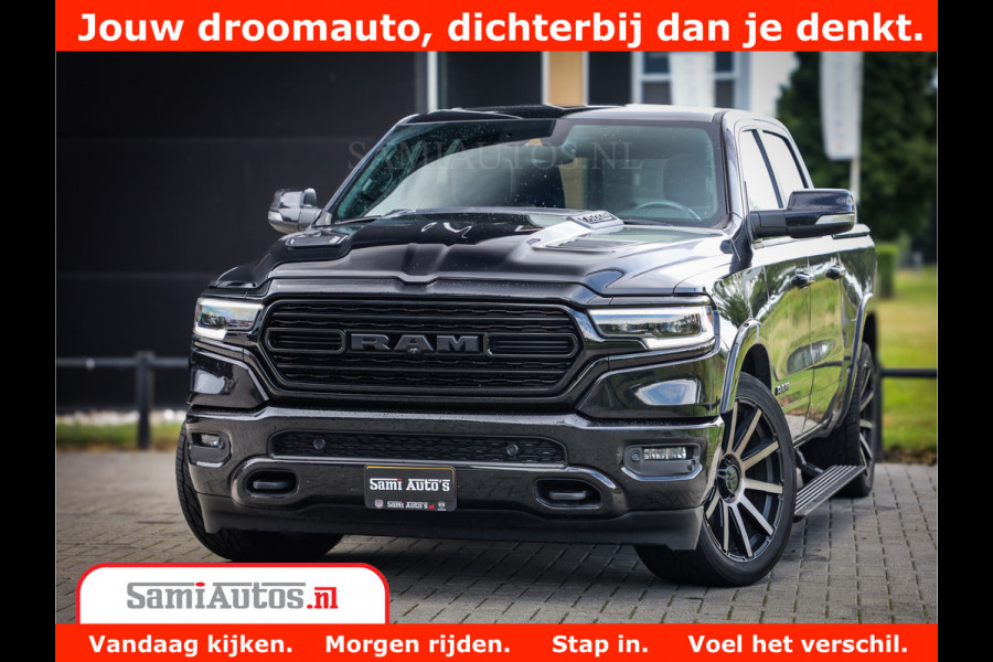 Dodge Ram 1500 Limited Night 5.7 V8 Hemi | Alle Opties | Black Edition | 4x4 Crew Cab | Comfortabele DC Dubbele Cabine met Royale 5 Zitplaatsen | KMC Wielen | Luchtvering | 360 Camera | Nappa Leer | Adaptieve Cruise |