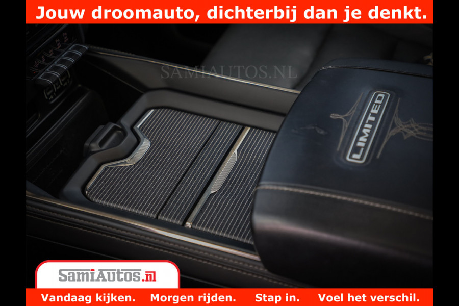 Dodge Ram 1500 Limited Night 5.7 V8 Hemi | Alle Opties | Black Edition | 4x4 Crew Cab | Comfortabele DC Dubbele Cabine met Royale 5 Zitplaatsen | KMC Wielen | Luchtvering | 360 Camera | Nappa Leer | Adaptieve Cruise |