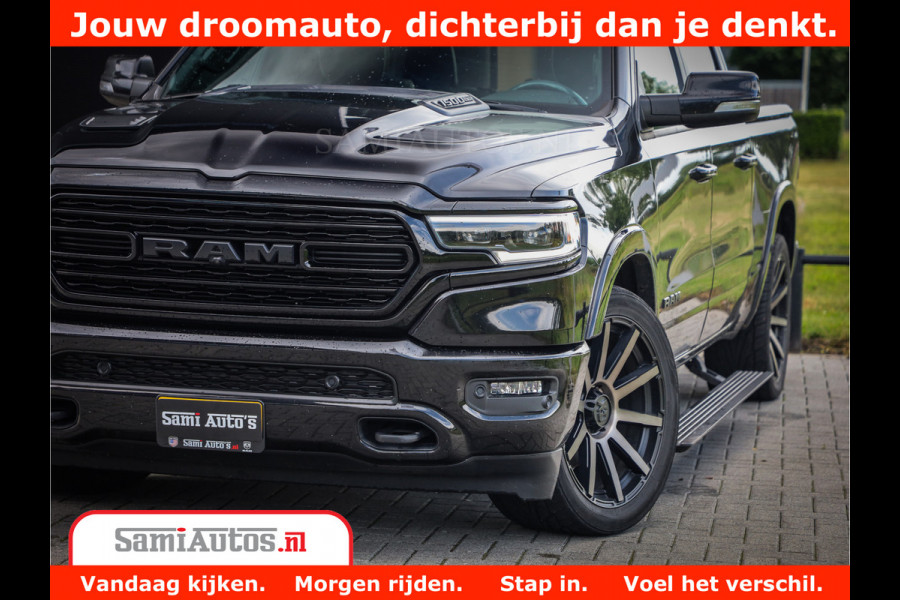Dodge Ram 1500 Limited Night 5.7 V8 Hemi | Alle Opties | Black Edition | 4x4 Crew Cab | Comfortabele DC Dubbele Cabine met Royale 5 Zitplaatsen | KMC Wielen | Luchtvering | 360 Camera | Nappa Leer | Adaptieve Cruise |
