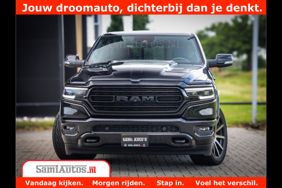 Dodge Ram 1500 Limited Night 5.7 V8 Hemi | Alle Opties | Black Edition | 4x4 Crew Cab | Comfortabele DC Dubbele Cabine met Royale 5 Zitplaatsen | KMC Wielen | Luchtvering | 360 Camera | Nappa Leer | Adaptieve Cruise |