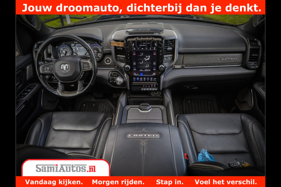 Dodge Ram 1500 Limited Night 5.7 V8 Hemi | Alle Opties | Black Edition | 4x4 Crew Cab | Comfortabele DC Dubbele Cabine met Royale 5 Zitplaatsen | KMC Wielen | Luchtvering | 360 Camera | Nappa Leer | Adaptieve Cruise |