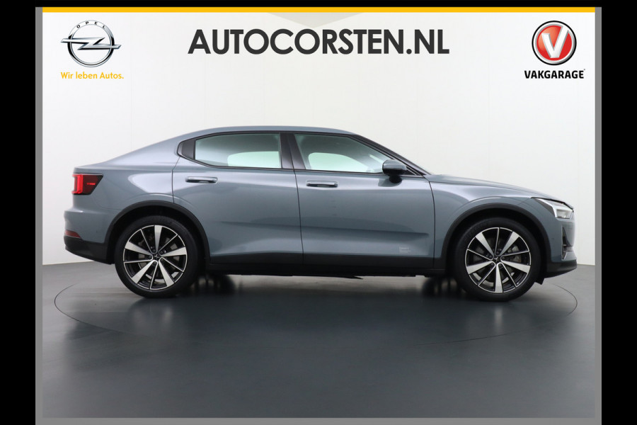 Polestar 2 AUT. 408 pk Long Range Dual Motor 78kWh Trekhaak Panoramadak Keyless-Start-Open(via GSM!) Electr.Stoelen Verwarmd+Achterbank+Stu Verkeersbord detectie Regen-Lichtsensor Virtual-Cockpit Home-Link Uitparkeer+Bots waarschuwing Autonoom-Rem Lane Assist Keyless Connected services Draadloze telefoonlader 1.500kg Trekvermogen 660Nm! €61.000 nieuw!