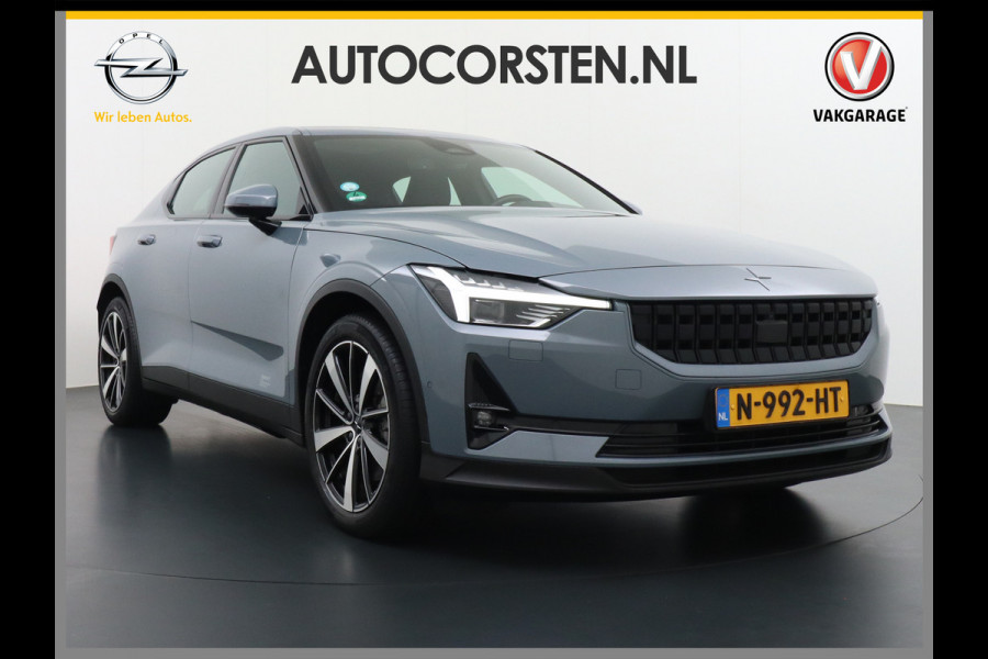 Polestar 2 AUT. 408 pk Long Range Dual Motor 78kWh Trekhaak Panoramadak Keyless-Start-Open(via GSM!) Electr.Stoelen Verwarmd+Achterbank+Stu Verkeersbord detectie Regen-Lichtsensor Virtual-Cockpit Home-Link Uitparkeer+Bots waarschuwing Autonoom-Rem Lane Assist Keyless Connected services Draadloze telefoonlader 1.500kg Trekvermogen 660Nm! €61.000 nieuw!