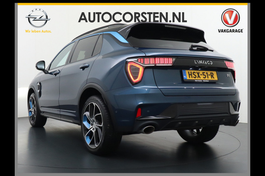 Lynk & Co 01 1.5 PHEV AUT-7 261pk Pano-Schuif-K-dak 20" 360°Camera Apple Carplay Android Auto Adaptive-Cruise Navi Pdc Ecc Keyless Led Plug-I Elek.Memory.Stoel File assistent Dodehoek detector Elektrisch bedienbare achterklep Rijstrooksensor Wifi Verkeersbord detectie 425Nm koppel 3,7kw laadvermogen A-label Euro 6 Hybride Benzine/Elektrisch rijden tot ca.69km 1.800kg trekvermogen