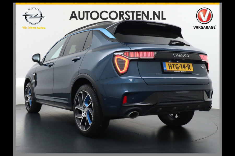 Lynk & Co 01 1.5 PHEV AUT-7 261pk Pano-Schuif-K-dak 20" 360°Camera Apple Carplay Android Auto Adaptive-Cruise Navi Pdc Ecc Keyless Led Plug-I Elek.Memory.Stoel File assistent Dodehoek detector Elektrisch bedienbare achterklep Rijstrooksensor Wifi Verkeersbord detectie 425Nm koppel 3,7kw laadvermogen A-label Euro 6 Hybride Benzine/Elektrisch rijden tot ca.69km 1.800kg trekvermogen