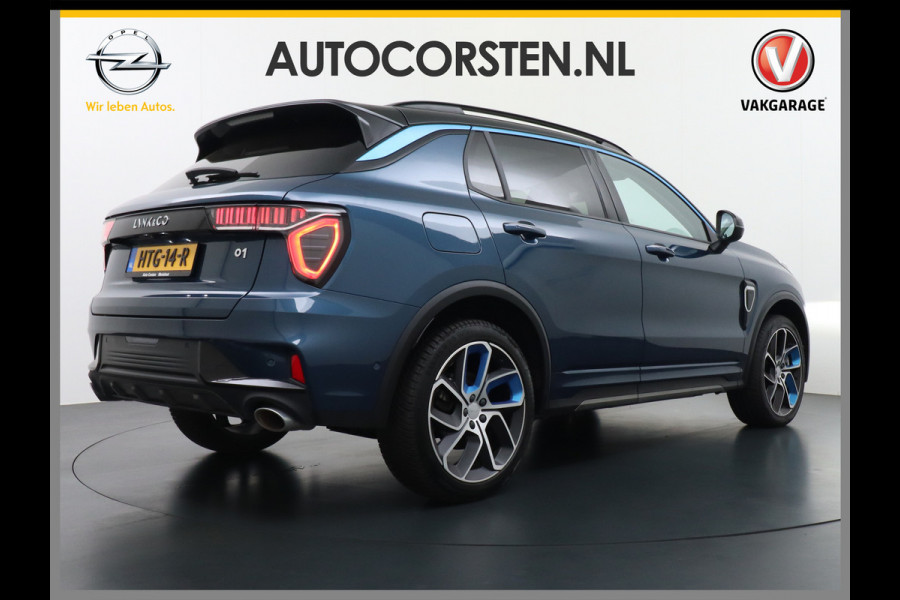 Lynk & Co 01 1.5 PHEV AUT-7 261pk Pano-Schuif-K-dak 20" 360°Camera Apple Carplay Android Auto Adaptive-Cruise Navi Pdc Ecc Keyless Led Plug-I Elek.Memory.Stoel File assistent Dodehoek detector Elektrisch bedienbare achterklep Rijstrooksensor Wifi Verkeersbord detectie 425Nm koppel 3,7kw laadvermogen A-label Euro 6 Hybride Benzine/Elektrisch rijden tot ca.69km 1.800kg trekvermogen