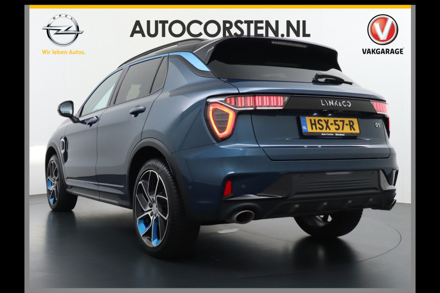 Lynk & Co 01 1.5 PHEV AUT-7 261pk Pano-Schuif-K-dak 20" 360°Camera Apple Carplay Android Auto Adaptive-Cruise Navi Pdc Ecc Keyless Led Plug-I Elek.Memory.Stoel File assistent Dodehoek detector Elektrisch bedienbare achterklep Rijstrooksensor Wifi Verkeersbord detectie 425Nm koppel 3,7kw laadvermogen A-label Euro 6 Hybride Benzine/Elektrisch rijden tot ca.69km 1.800kg trekvermogen
