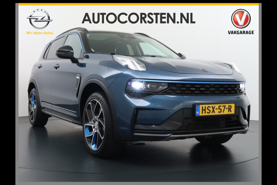 Lynk & Co 01 1.5 PHEV AUT-7 261pk Pano-Schuif-K-dak 20" 360°Camera Apple Carplay Android Auto Adaptive-Cruise Navi Pdc Ecc Keyless Led Plug-I Elek.Memory.Stoel File assistent Dodehoek detector Elektrisch bedienbare achterklep Rijstrooksensor Wifi Verkeersbord detectie 425Nm koppel 3,7kw laadvermogen A-label Euro 6 Hybride Benzine/Elektrisch rijden tot ca.69km 1.800kg trekvermogen