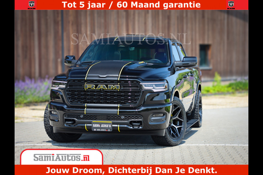 Dodge Ram 1500 Limited Night H.O 540HP 706Nm | Massage + Full Option | De Meest Luxe en Volle Pick-Up in zijn Klasse | Comfortabele Dubbele Cabine met Royale 5 Zitplaatsen | BPM vrij | Nu Leverbaar uit Voorraad | Voorraad Nr 2333 - 5129