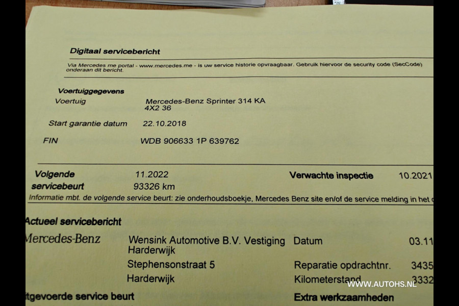 Mercedes-Benz Sprinter 314 2.2 CDI 366 EHD, Euro 6, Lang hoog , lage km , airco , cruise , camera , 1e eig