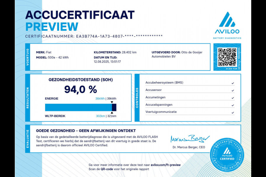 Fiat 500 Icon 42 kWh / SoH 94% / Apple CarPlay / Parkeerhulp achter / Keyless / 16'' / DAB / Cruise Control