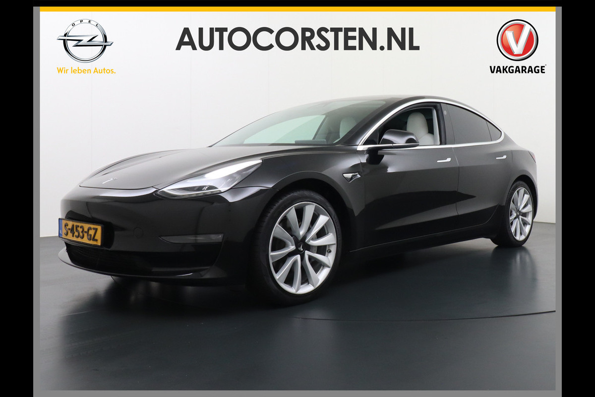 Tesla Model 3 Long Range AWD 75kWh 463PK Trekhaak 19" Ivory FSD-3 Computer Premium Audio AutoPilot Panoramadak Camera's Leer Adaptive-Cruise-C 4WD Stoel en achterbank verwarming Elektr.Stoelen+Memory+Easy-Entry WiFi Garantie op Accu tot 23-12-2027/192.000km
