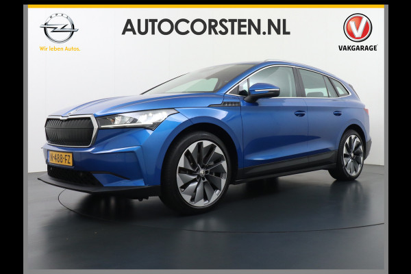 Škoda ENYAQ iV 80 204pk AUT. LEER Camera Adaptive-cruise+Stop/Go Head-Up Display Trekhaak Apple Carplay Android Auto Smartlink Adap.Cruise 21"  Spoorwisselassistent Verkeersborddetectie Sproeiers verwarmd Stoelen v/a verwarmd Grote Accu! Trekhaaksyst elektrisch Wegklapbaar. 1.000KG Trekgewicht! Zeer Compleet €56.000,- nieuw Grootste Actieradius/accu pakket.