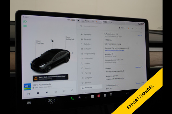 Tesla Model 3 RWD SR+ Nwe Model 60kWh LFP 283 PK Trekhaak Warmtepomp Elektr.A-klep FSD-3 Sentry Mode Bankverwarmd FSD 18" Premium Luidspr. Aut Navi LED Comfortstoelen ACC DAB Keyless en Voorverwarmen interieur via App One-Pedal-Drive Origineel Nederlandse auto Garantie Accu/Motor tot 31-03-2029 max 160.000km 1.584kg licht!
