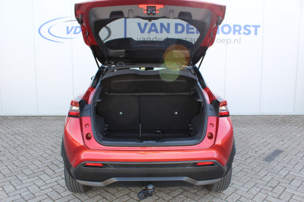 Nissan Juke 1.0-117pk DIG-T Tekna. Keurig nette, erg luxe en goed onderhouden Nissan Juke, van 1e eig. Autm. airco, LM wielen, metallic lak two tone, stoelverwarming, lane- en side assist, 360gr. camera, trekhaak, LM wielen, navigatie, telefoonvoorb., cruise cntrl etc