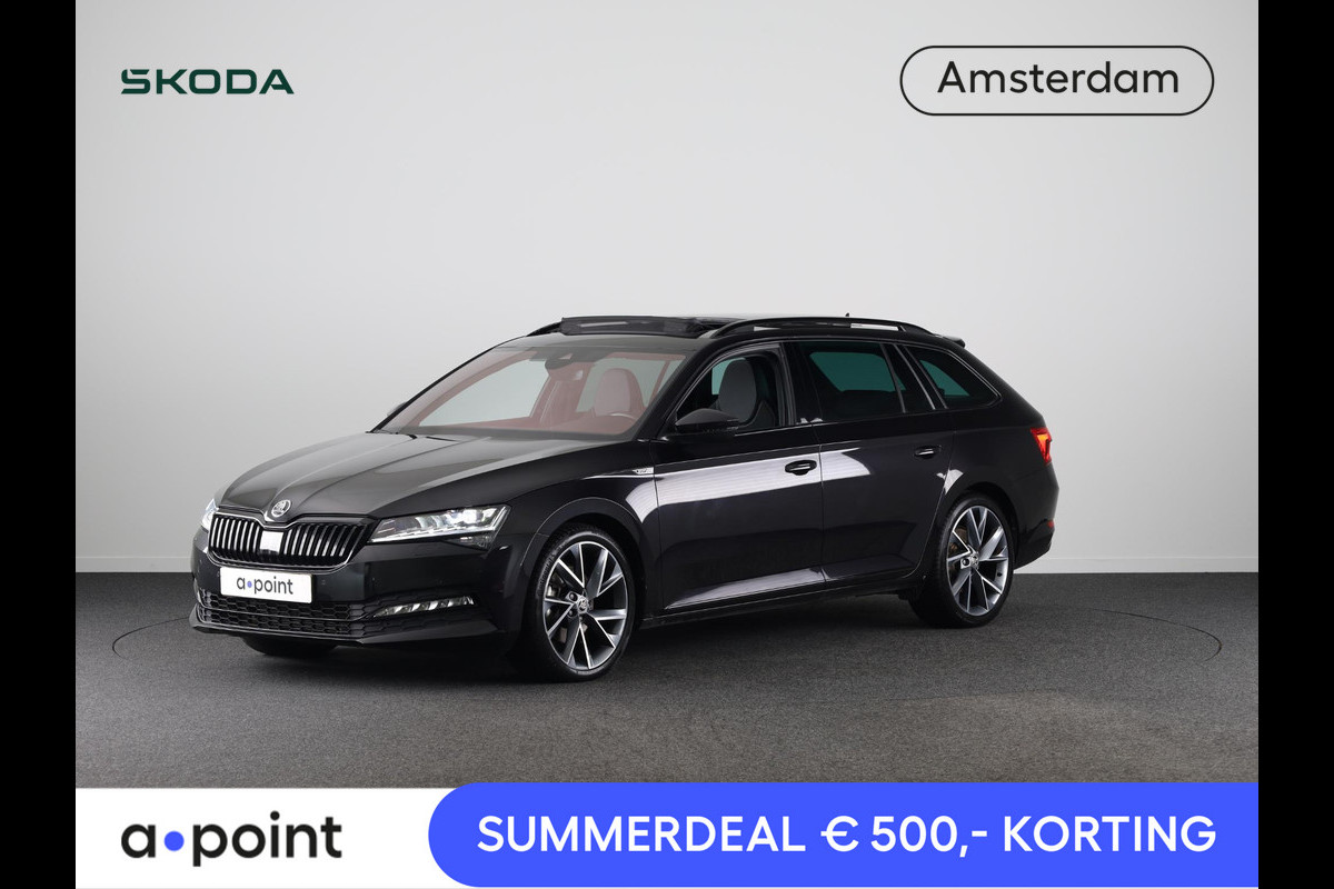 Škoda Superb Combi 1.5 TSI ACT Sportline Business 150 pk Automaat (DSG) | Verlengde garantie | Navigatie | Panoramadak | Parkeersensoren | Adaptieve cruise control | Elektr. voorstoelen met memory | Stoelverwarming v/a |