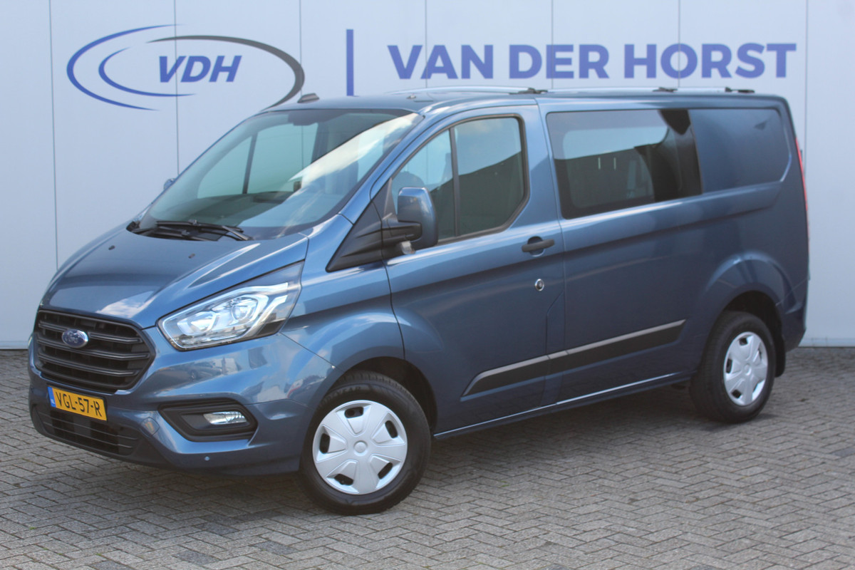 Ford Transit Custom 300 2.0-130pk TDCI L1H1 Trend Dubb. cabine. Trekhaak, Airco, Stoelverwarming, Cruise Control, Multimediascherm met navi en apple/android carplay, Chrome Blue